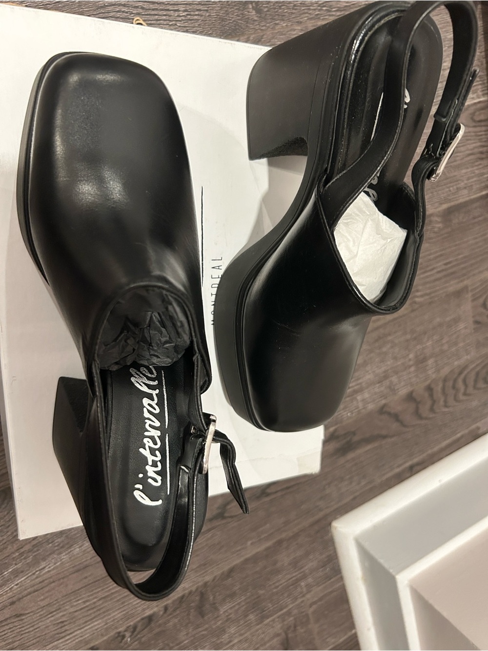 New in box L’intervalle Black Platform Women's Chunky Block Heel 37 - Picture 3 of 7